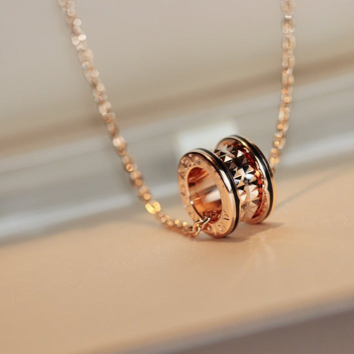 [Rose Jewelrys]ZERO 1 ROCK PEDANT PINK GOLD BLACK NECKLACE