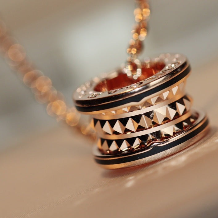 [Rose Jewelrys]ZERO 1 ROCK PEDANT PINK GOLD BLACK NECKLACE