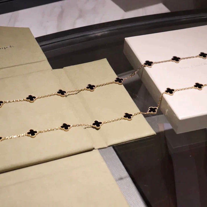 [Rose Jewelrys]CLOVER 20 MOTIFS ONYX NECKLACE