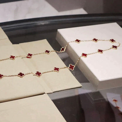 [🌹Rose💎]CLOVER 20 MOTIFS CARNELIAN NECKLACE