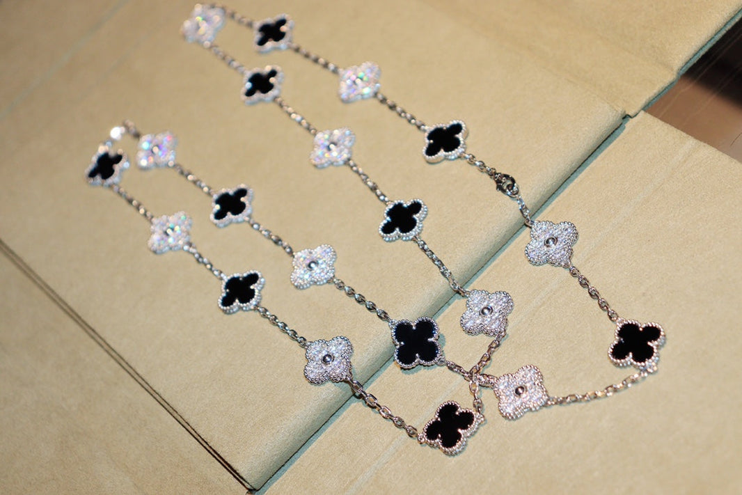 [🌹Rose💎]CLOVER 20 MOTIFS ONYX DIAMOND SILVER