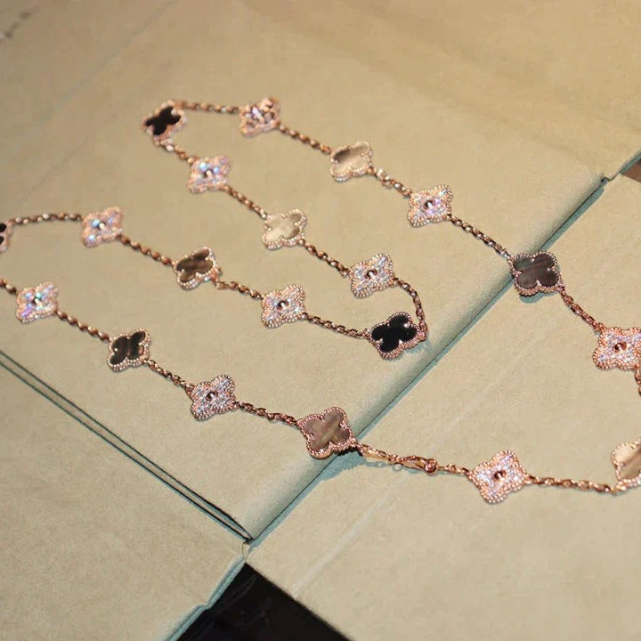 [Rose Jewelrys]CLOVER 20 MOTIFS DARK MOP DIAMOND  NECKLACE
