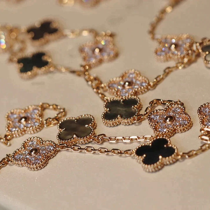 [Rose Jewelrys]CLOVER 20 MOTIFS DARK MOP DIAMOND  NECKLACE