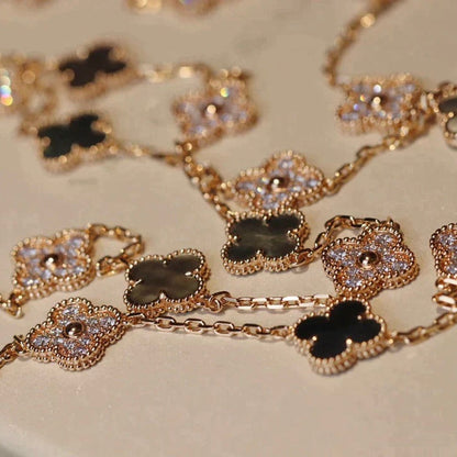 [Rose Jewelrys]CLOVER 20 MOTIFS DARK MOP DIAMOND  NECKLACE