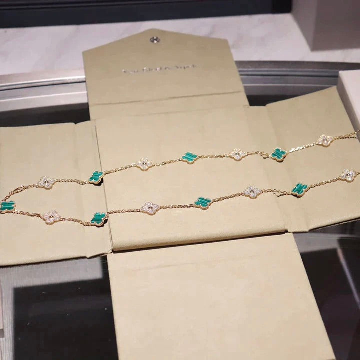 [Rose Jewelrys]CLOVER 20 MOTIFS MALACHITE DIAMOND NECKLACE