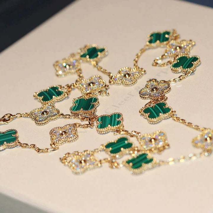 [Rose Jewelrys]CLOVER 20 MOTIFS MALACHITE DIAMOND NECKLACE