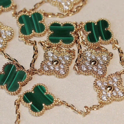 [Rose Jewelrys]CLOVER 20 MOTIFS MALACHITE DIAMOND NECKLACE