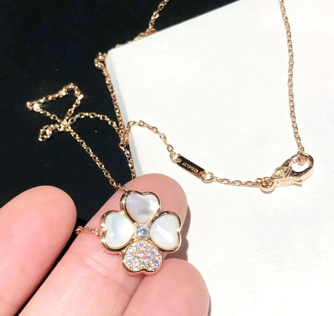 [Rose Jewelrys]CLOVER MOP DIAMOND ROSE GOLD NECKLACE