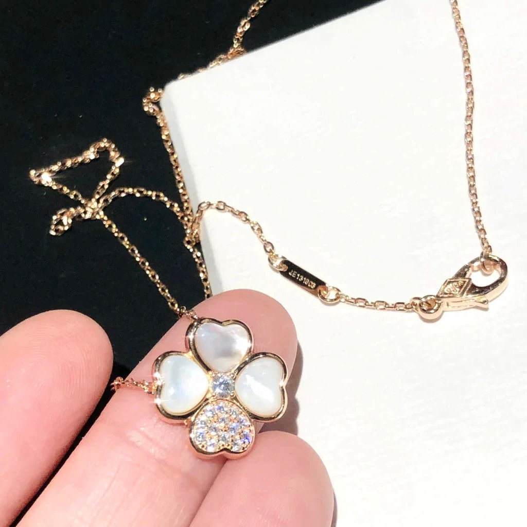 [Rose Jewelrys]CLOVER MOP DIAMOND ROSE GOLD NECKLACE