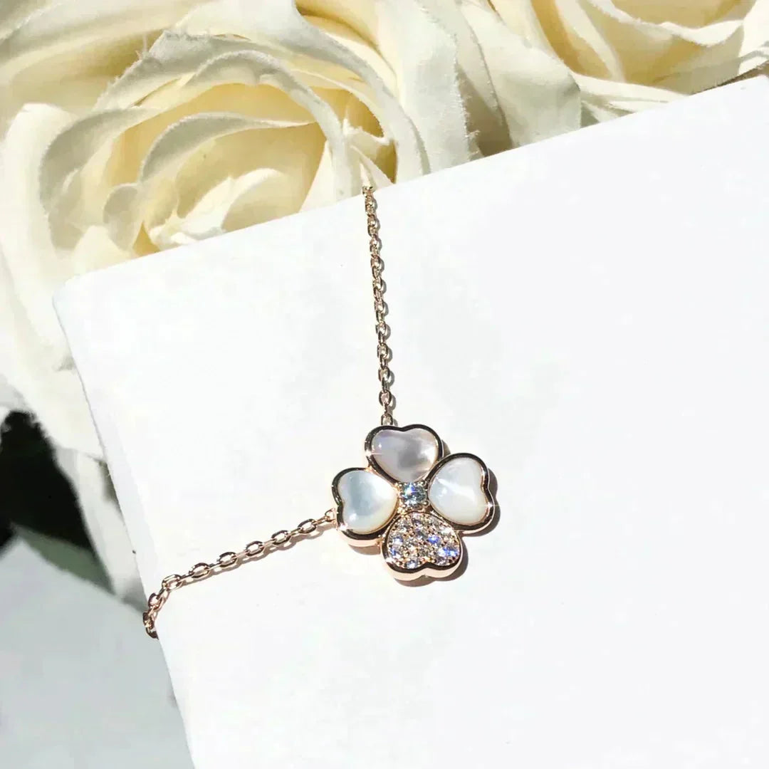 [Rose Jewelrys]CLOVER MOP DIAMOND ROSE GOLD NECKLACE