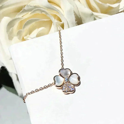 [Rose Jewelrys]CLOVER MOP DIAMOND ROSE GOLD NECKLACE