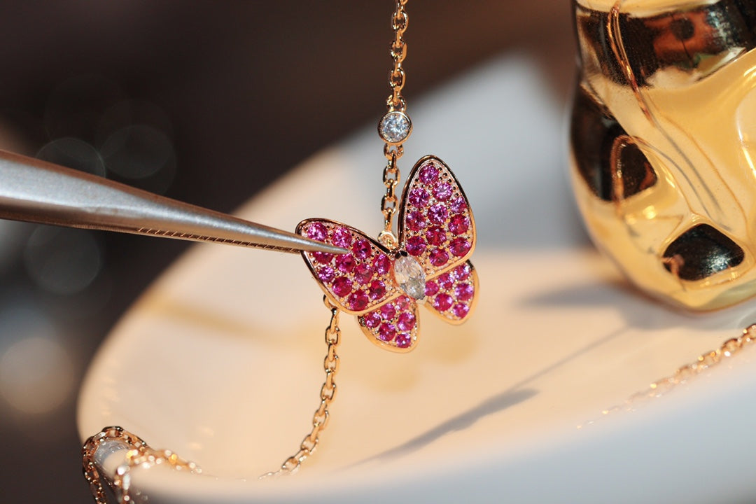 [Rose Jewelrys]BUTTERFLY RED DIAMOND ROSE GOLD NECKLACE