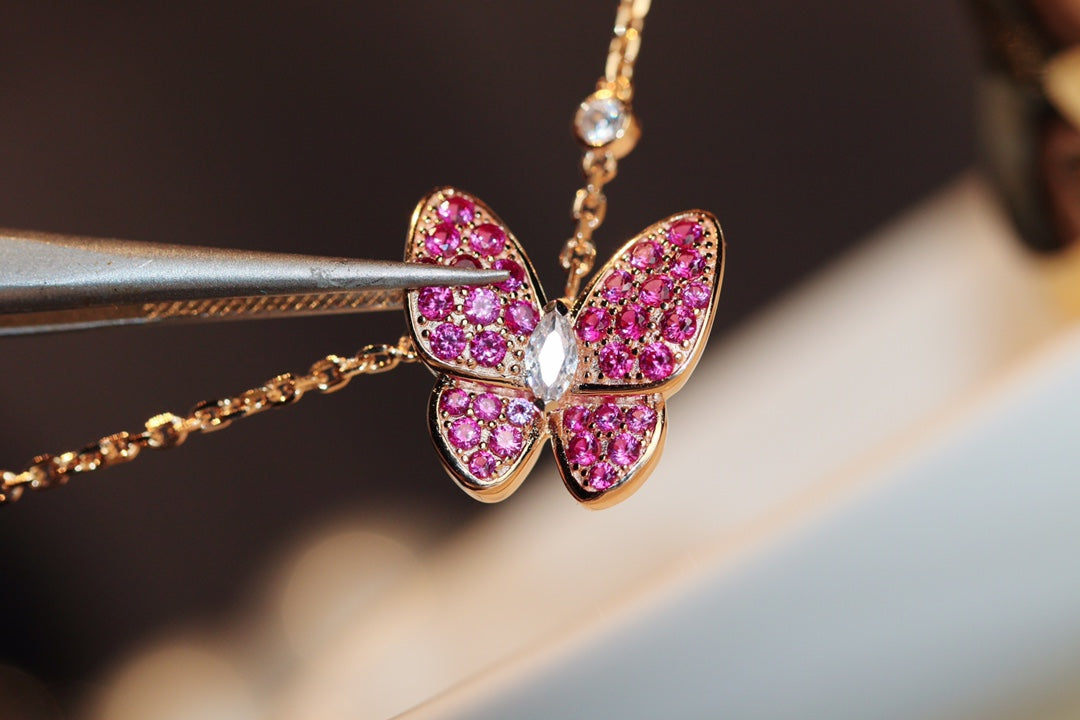[Rose Jewelrys]BUTTERFLY RED DIAMOND ROSE GOLD NECKLACE