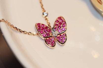 [Rose Jewelrys]BUTTERFLY RED DIAMOND ROSE GOLD NECKLACE