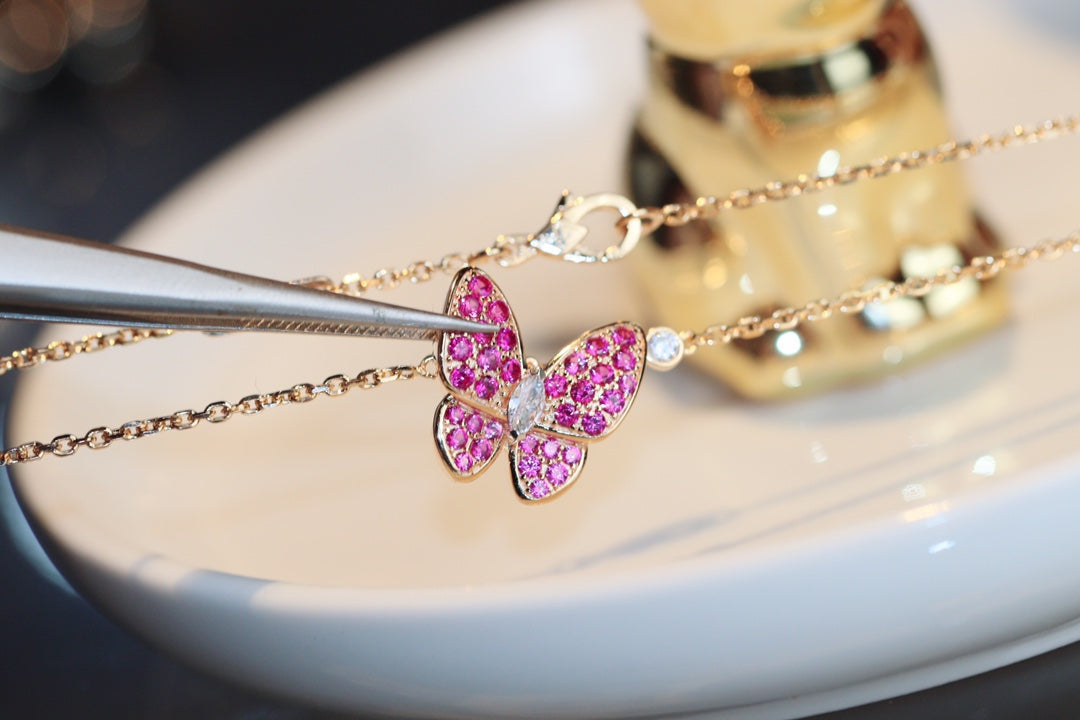 [Rose Jewelrys]BUTTERFLY RED DIAMOND ROSE GOLD NECKLACE