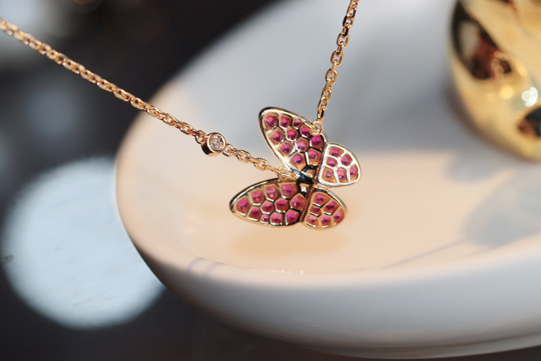 [Rose Jewelrys]BUTTERFLY RED DIAMOND ROSE GOLD NECKLACE
