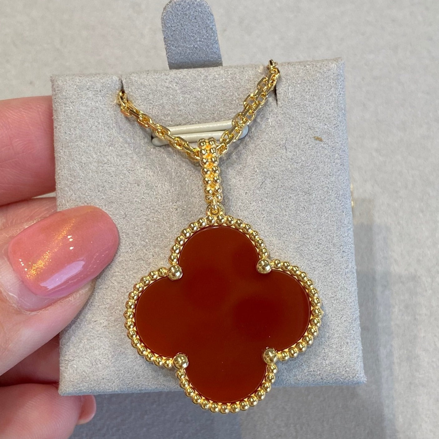 [Rose Jewelrys]CLOVER 25MM NECKLACE GOLD CARNELIAN