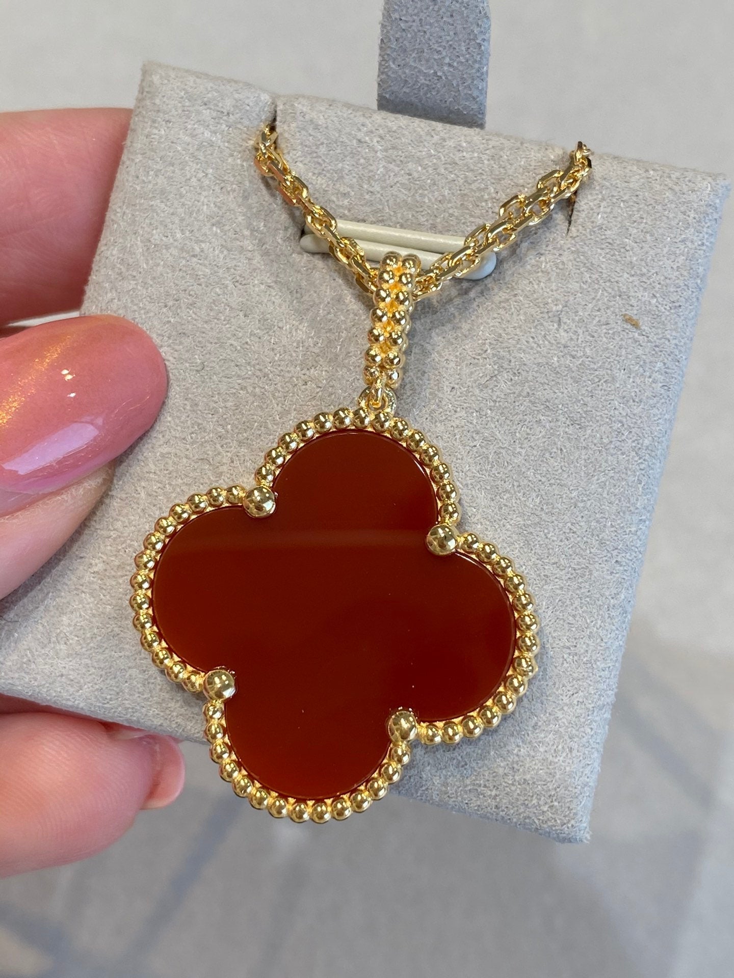 [Rose Jewelrys]CLOVER 25MM NECKLACE GOLD CARNELIAN