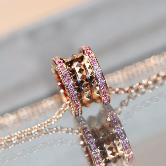 [Rose Jewelrys]ZERO 1 ROCK PINK GOLD PINK DIAMOND NECKLACE