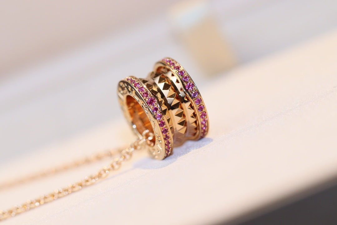 [Rose Jewelrys]ZERO 1 ROCK PINK GOLD PINK DIAMOND NECKLACE