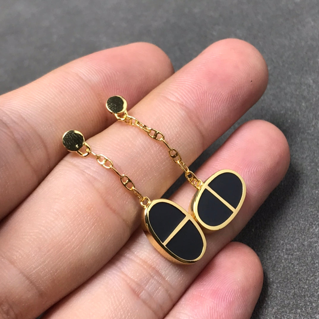 []CHAINE VERSO BLACK CERAMIC SILVER EARRINGS