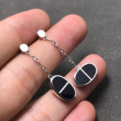 []CHAINE VERSO BLACK CERAMIC SILVER EARRINGS