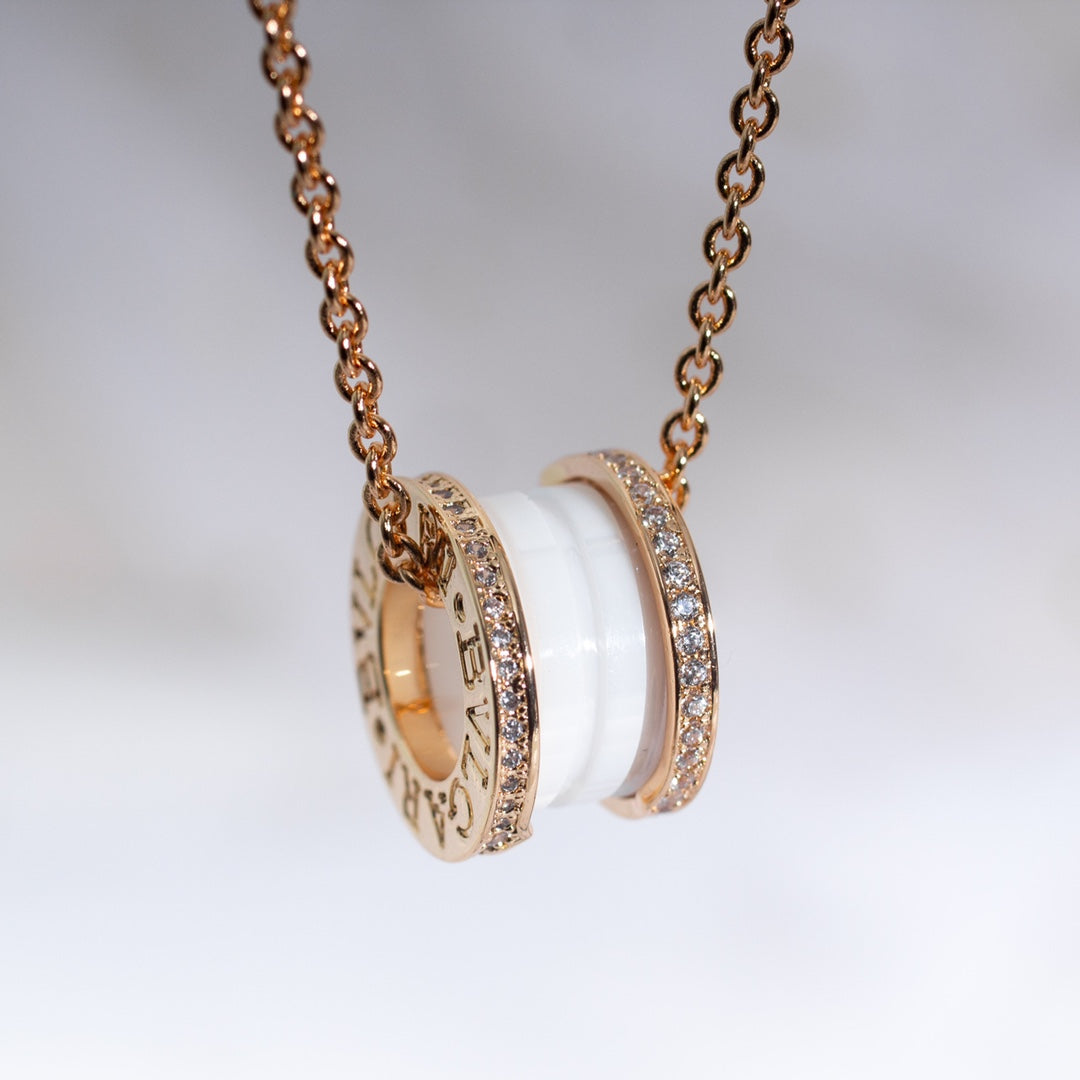 [Rose Jewelrys]ZERO 1 WHITE CERAMIC PINK GOLD DIAMOND NECKLACE