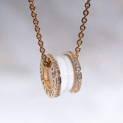[Rose Jewelrys]ZERO 1 WHITE CERAMIC PINK GOLD DIAMOND NECKLACE