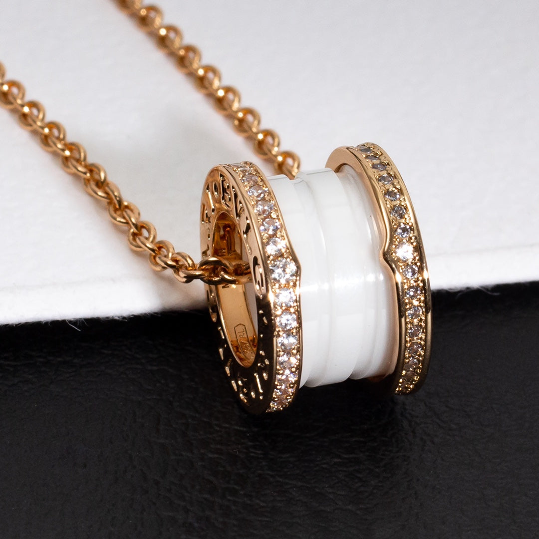 [Rose Jewelrys]ZERO 1 WHITE CERAMIC PINK GOLD DIAMOND NECKLACE