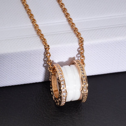 [Rose Jewelrys]ZERO 1 WHITE CERAMIC PINK GOLD DIAMOND NECKLACE