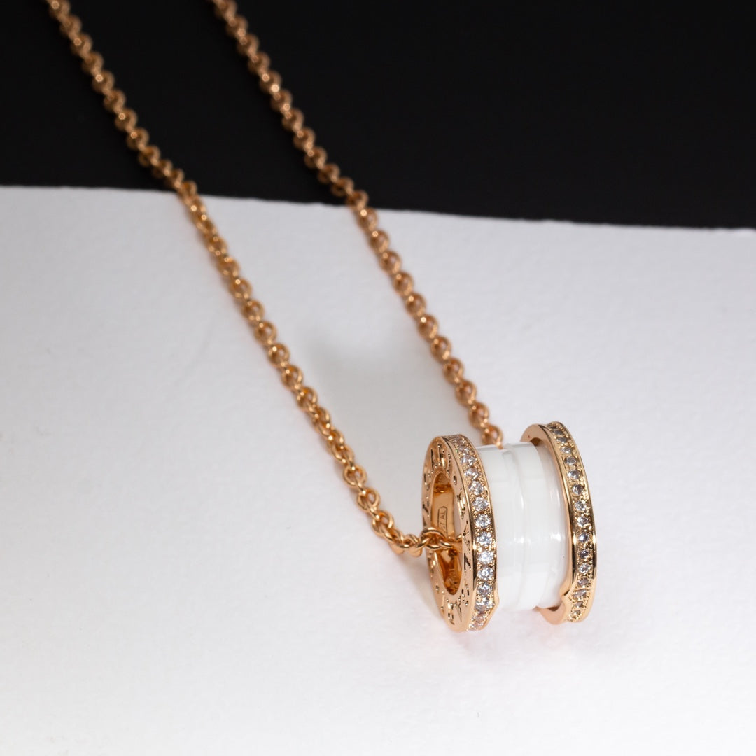 [Rose Jewelrys]ZERO 1 WHITE CERAMIC PINK GOLD DIAMOND NECKLACE