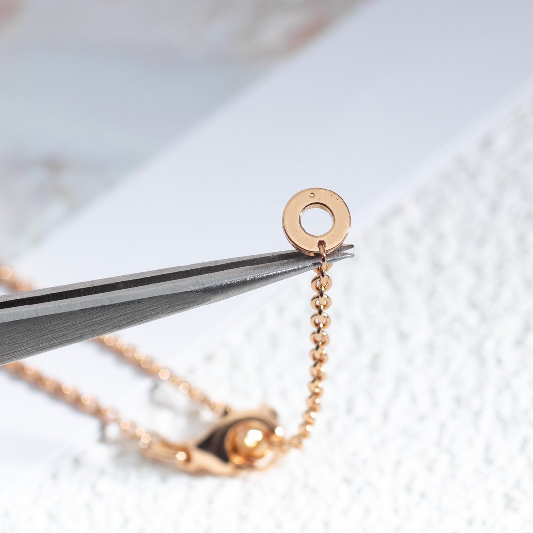 [Rose Jewelrys]ZERO 1 WHITE CERAMIC PINK GOLD DIAMOND NECKLACE