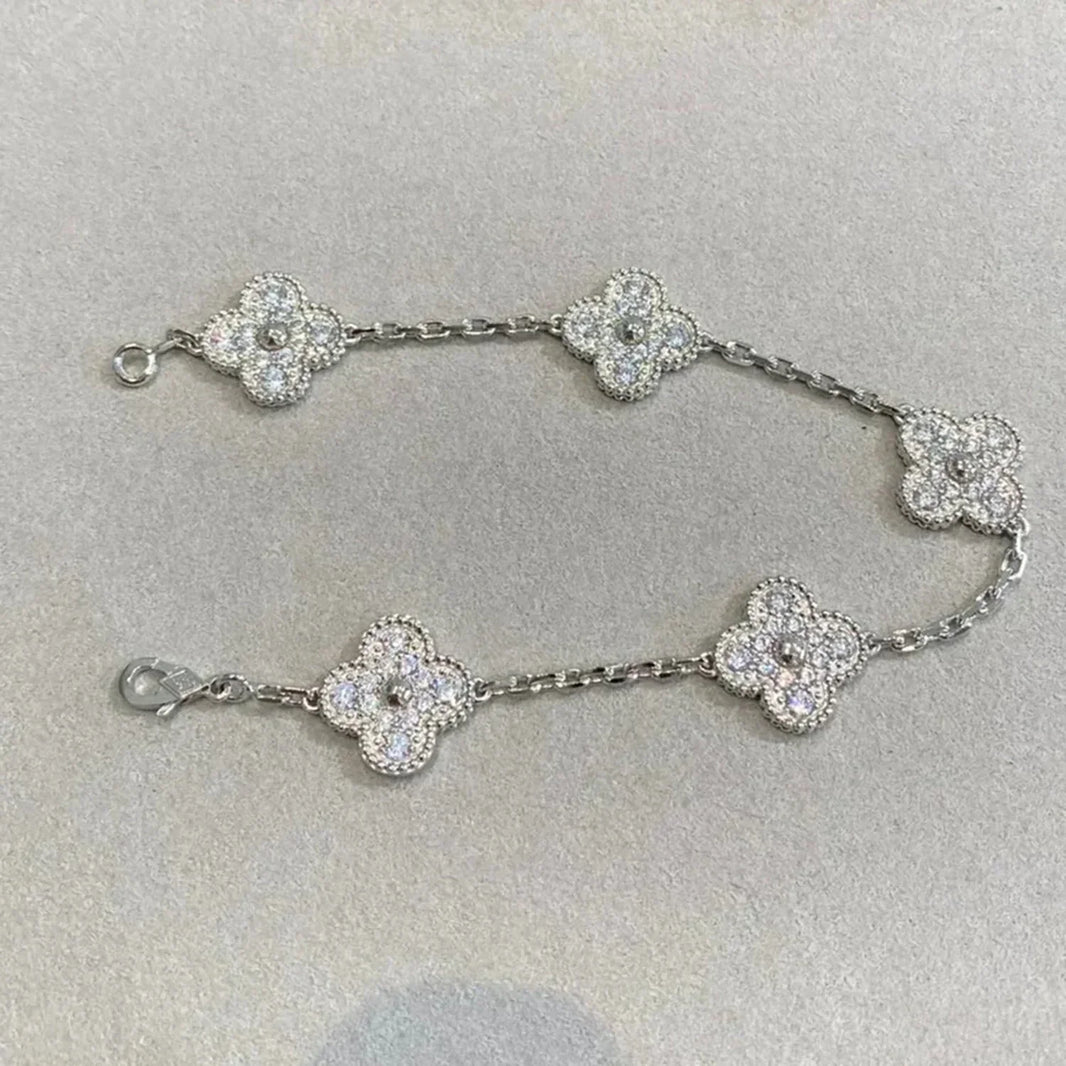 [🌹Rose💎]CLOVER 5 MOTIFS  DIAMOND BRACELET SILVER