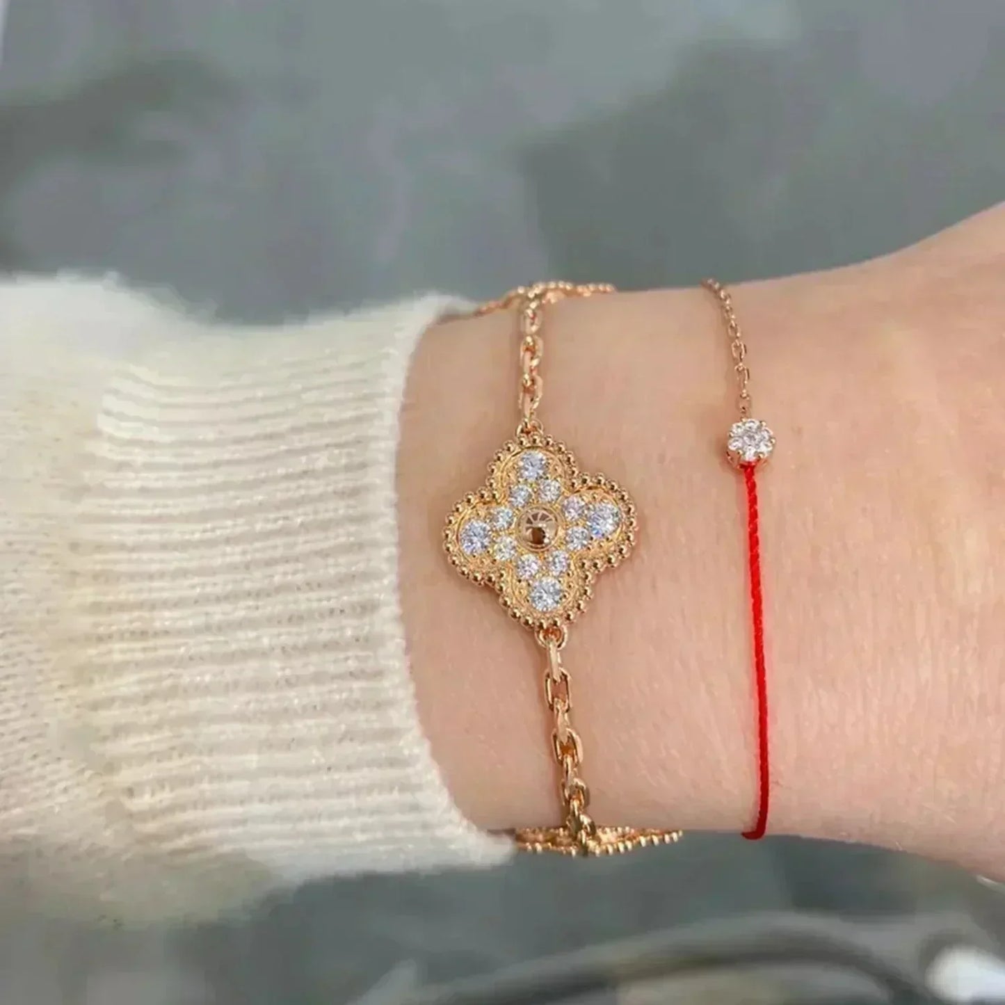 [Rose Jewelrys]CLOVER 5 MOTIFS  FULL DIAMOND BRACELET