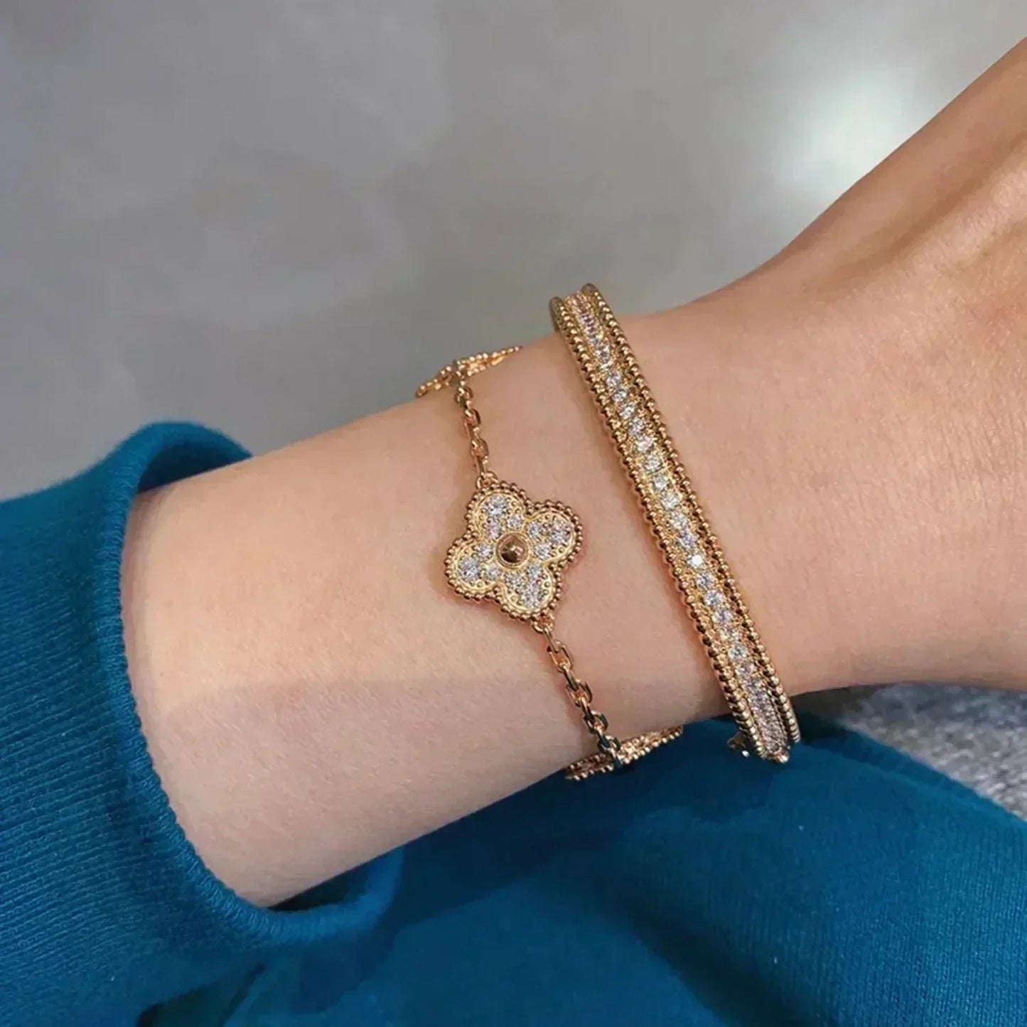 [Rose Jewelrys]CLOVER 5 MOTIFS  FULL DIAMOND BRACELET