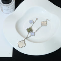 [🌹Rose💎]CLOVER BRACELET 5 MOTIFS MOP CHALCEDONY SILVER