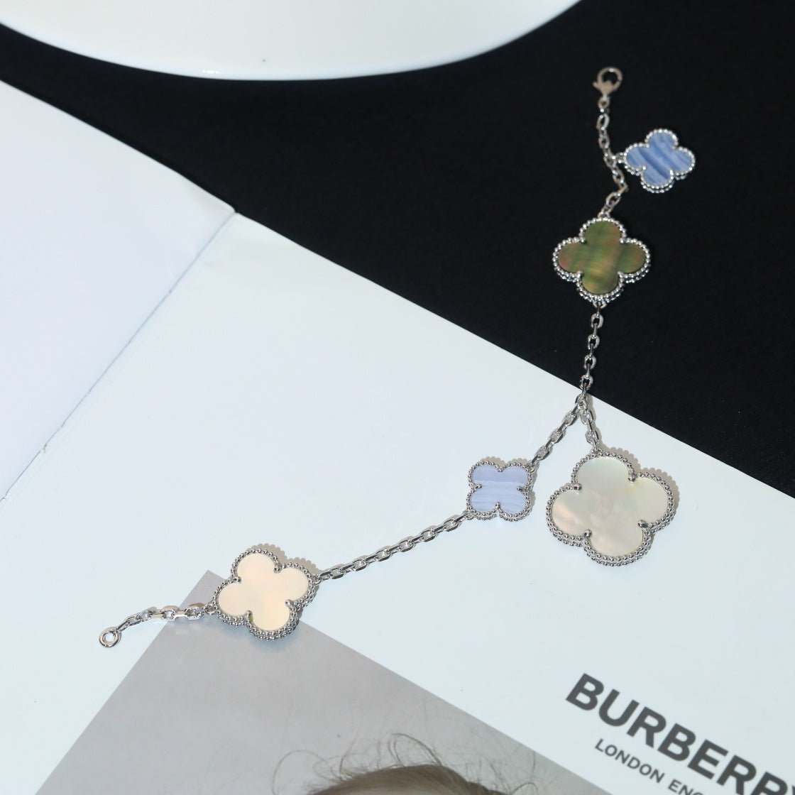 [Rose Jewelrys]CLOVER BRACELET 5 MOTIFS MOP CHALCEDONY SILVER
