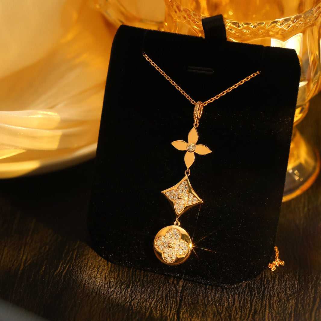 [🌹Rose💎]STAR AND SUN DIAMOND PINK GOLD NECKLACE