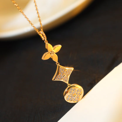 []STAR AND SUN DIAMOND PINK GOLD NECKLACE