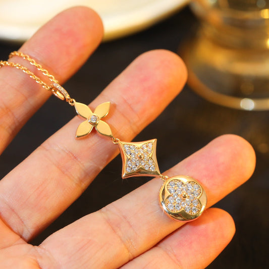 [Rose Jewelrys]STAR AND SUN DIAMOND PINK GOLD NECKLACE