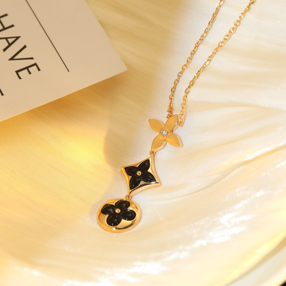 [Rose Jewelrys]STAR AND SUN ONYX PINK GOLD NECKLACE