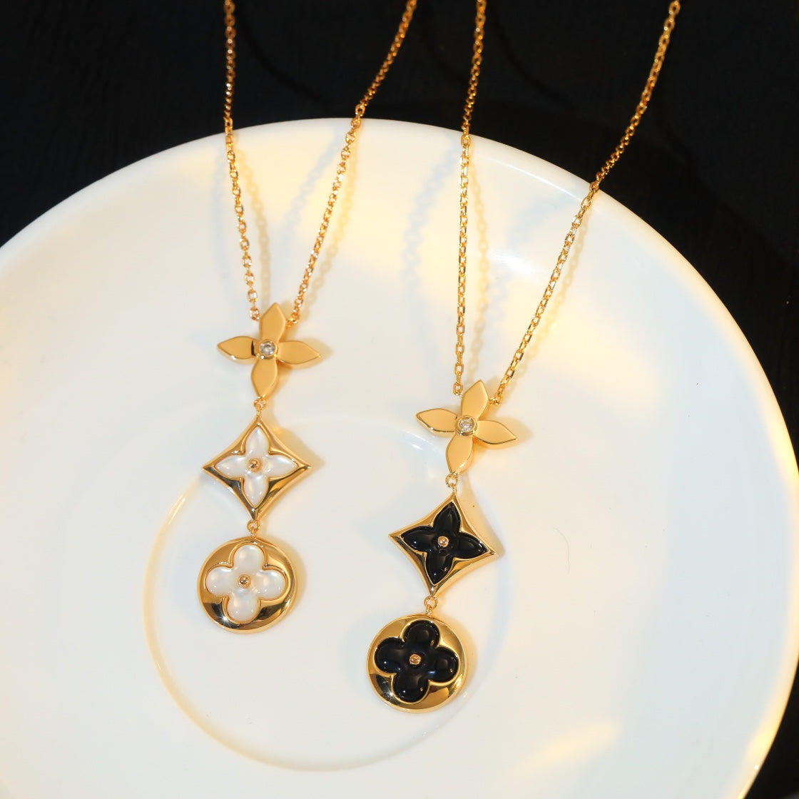 [Rose Jewelrys]STAR AND SUN ONYX PINK GOLD NECKLACE