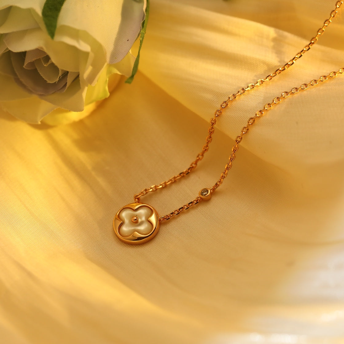 [Rose Jewelrys]SUN PEDANT PINK GOLD 1 DIAMOND NECKLACE
