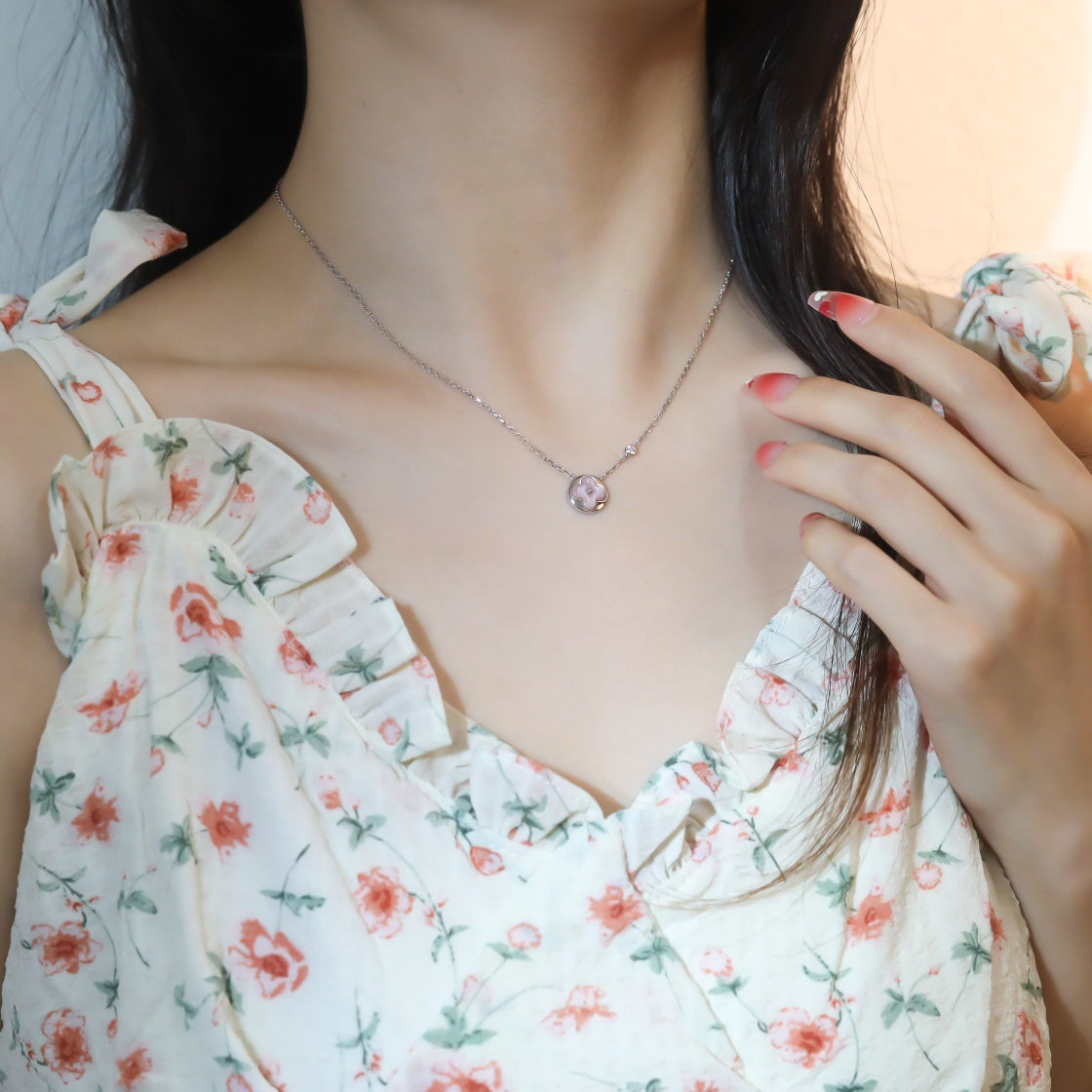 [Rose Jewelrys]SUN PEDANT PINK GOLD 1 DIAMOND NECKLACE