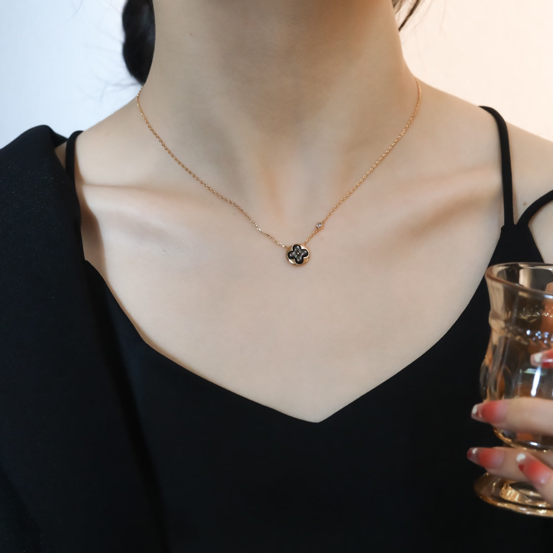 [Rose Jewelrys]SUN PEDANT PINK GOLD 1 DIAMOND NECKLACE