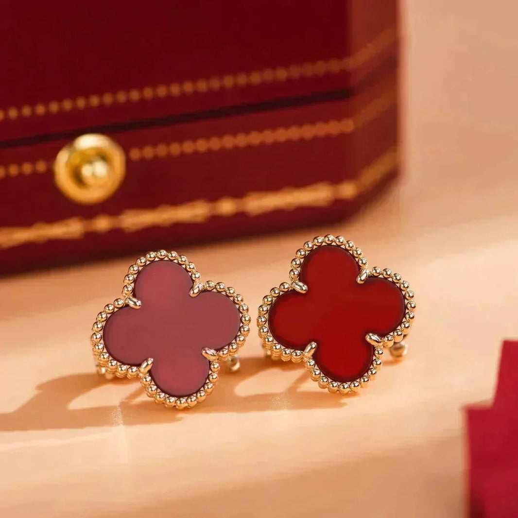 [🌹Rose💎]CLOVER MEDIUM 1 MOTIFS CARNELIAN  EARRINGS