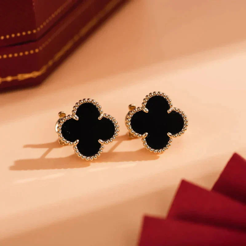 [Rose Jewelrys]CLOVER MEDIUM 1 MOTIFS  ONYX STUD EARRINGS