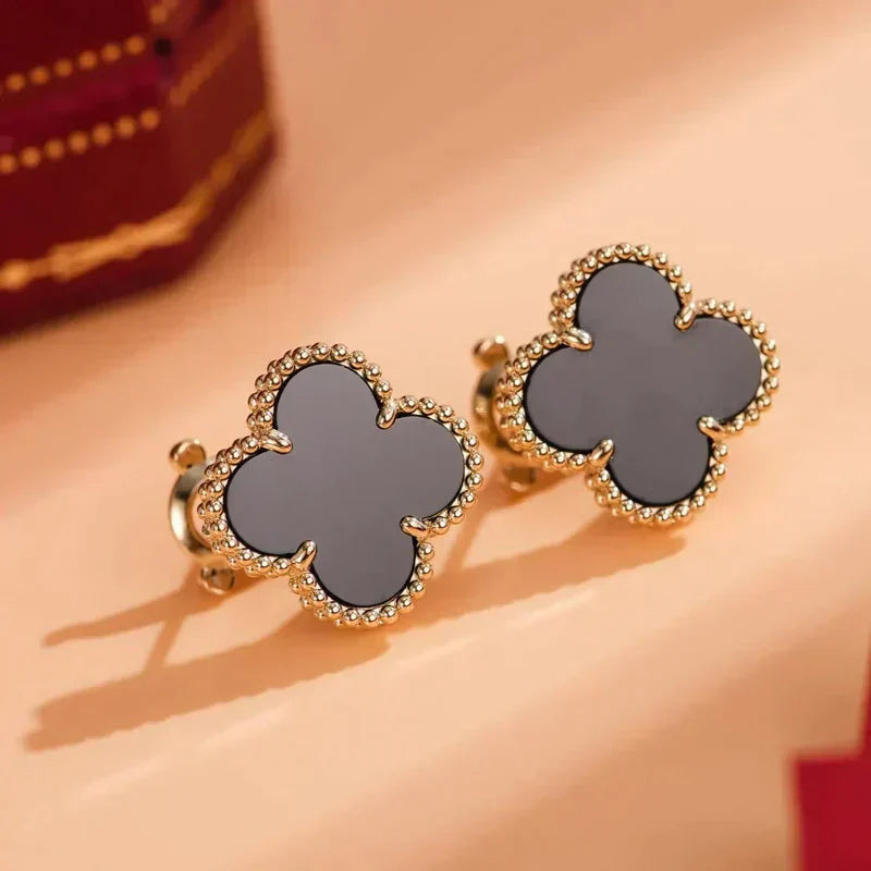 [Rose Jewelrys]CLOVER MEDIUM 1 MOTIFS  ONYX STUD EARRINGS
