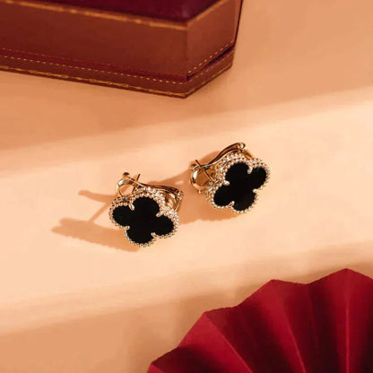 [Rose Jewelrys]CLOVER MEDIUM 1 MOTIFS  ONYX STUD EARRINGS