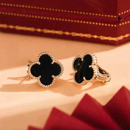 [Rose Jewelrys]CLOVER MEDIUM 1 MOTIFS  ONYX STUD EARRINGS